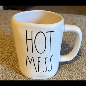 Rae Dunn mug with Hot Mess written on front.